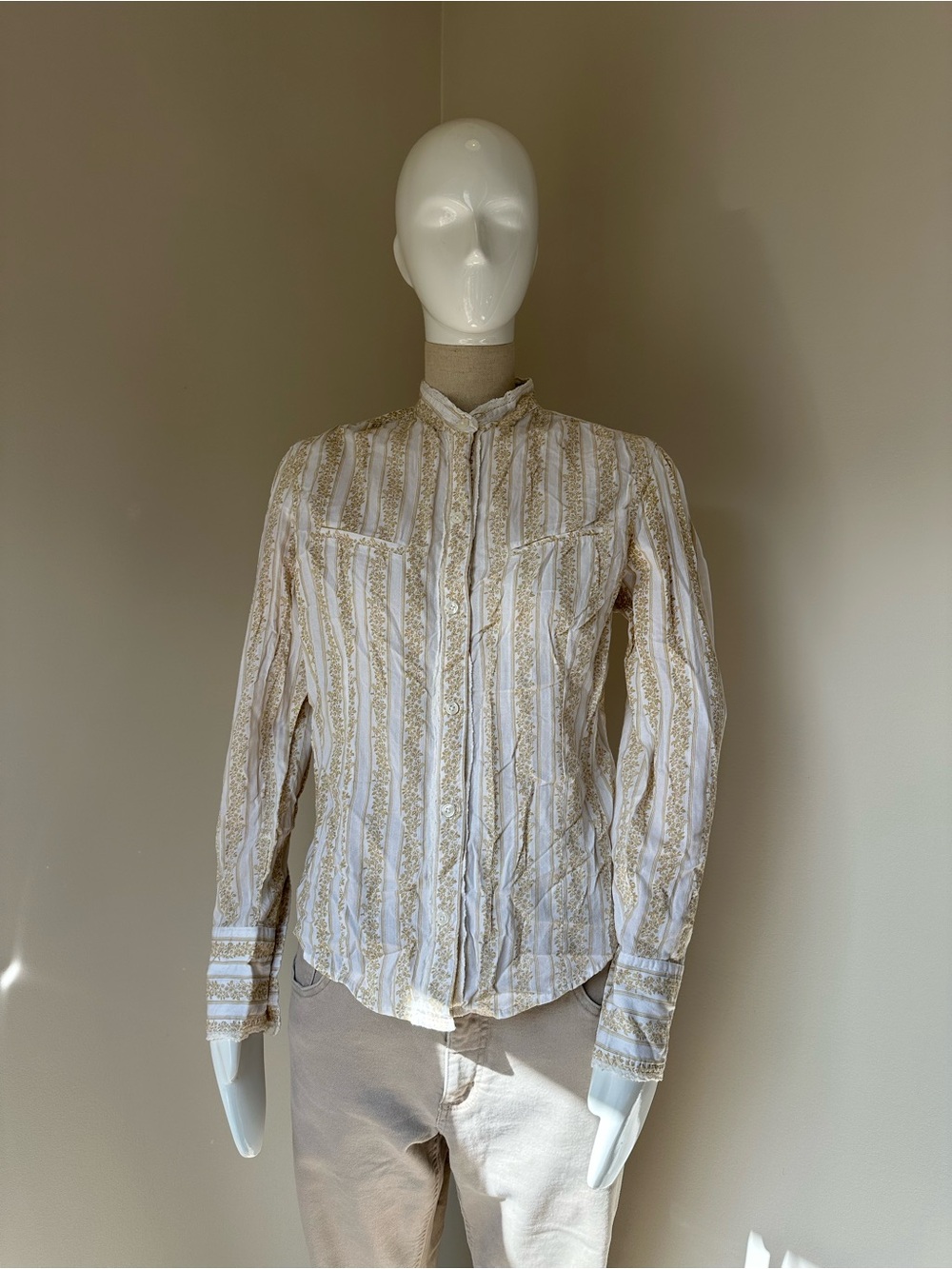 Levis Women's Cream and Gold Striped Button-Up Shirt Jacket